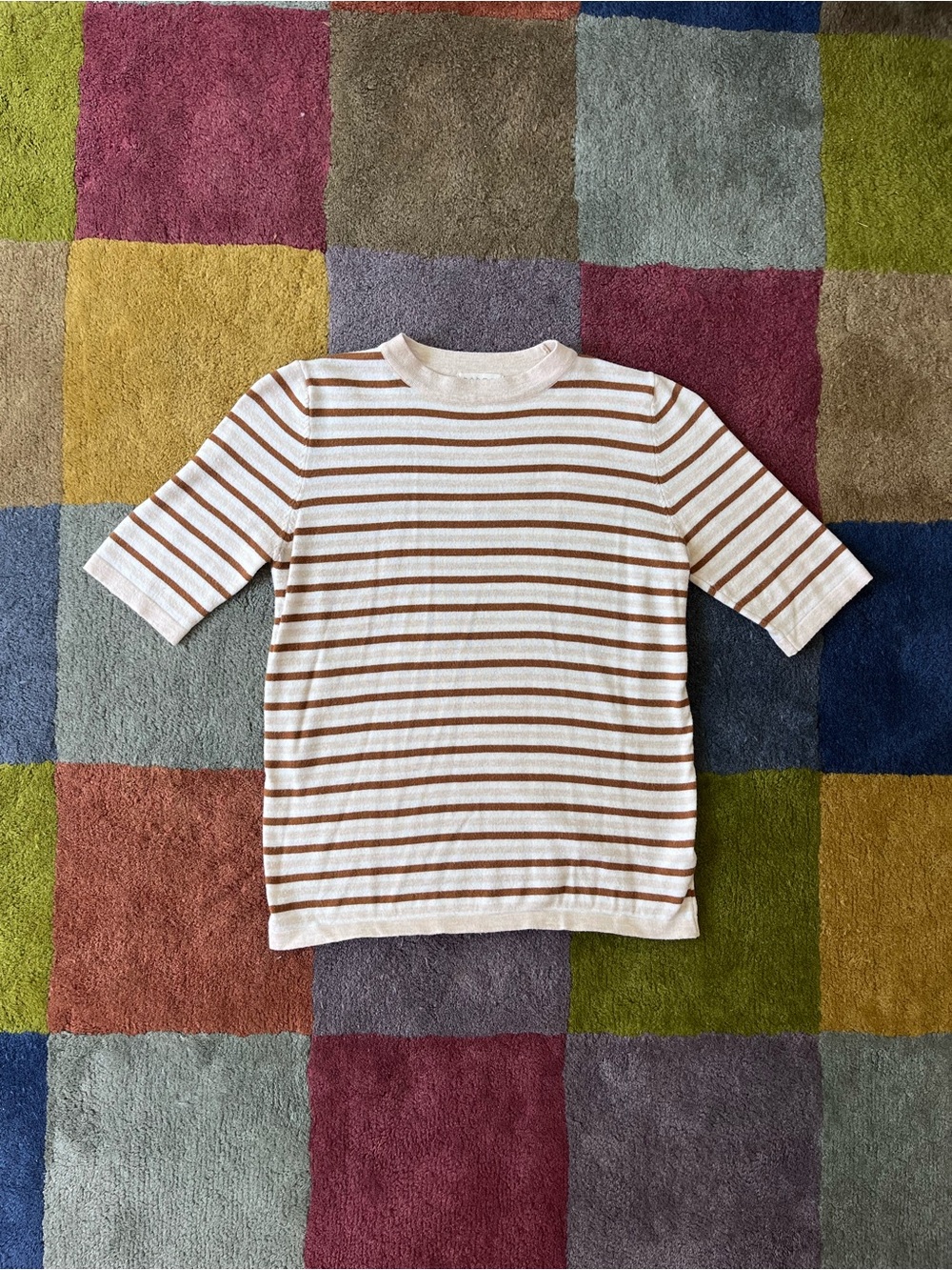 Bohme Cream and Brown Striped Short-Sleeve Knit Tee